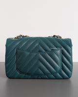 Chanel Classic Flap Chevron Mini Rectangle  | 18B Dark Turquoise Caviar Light Gold Hardware-back