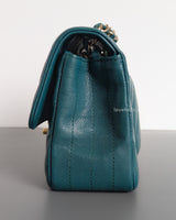 Chanel Classic Flap Chevron Mini Rectangle  | 18B Dark Turquoise Caviar Light Gold Hardware-details