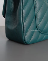 Chanel Classic Flap Chevron Mini Rectangle  | 18B Dark Turquoise Caviar Light Gold Hardware-details