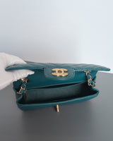 Chanel Classic Flap Chevron Mini Rectangle  | 18B Dark Turquoise Caviar Light Gold Hardware-details