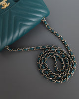 Chanel Classic Flap Chevron Mini Rectangle  | 18B Dark Turquoise Caviar Light Gold Hardware-details