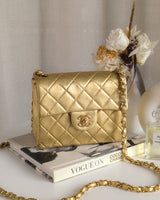 Chanel Vintage Classic Flap Mini Square | Metallic Gold Lambskin 24K Gold Hardware-front