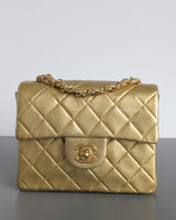 Chanel Vintage Classic Flap Mini Square | Metallic Gold Lambskin 24K Gold Hardware-front1