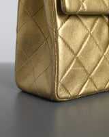 Chanel Vintage Classic Flap Mini Square | Metallic Gold Lambskin 24K Gold Hardware-details