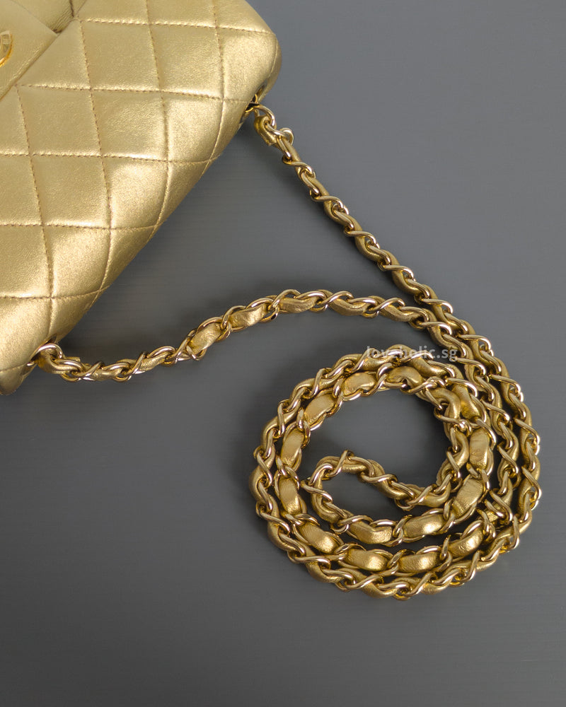 Vintage Classic Flap Mini Square | Metallic Gold Lambskin 24K Gold
