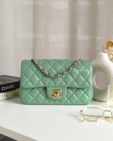 Chanel Mini Rectangle 21C Light Green Lambskin Light Gold Hardware-front