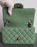 Chanel Mini Rectangle 21C Light Green Lambskin Light Gold Hardware-details