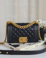 Chanel Boy Small | Black Caviar Brushed Gold Hardware-front
