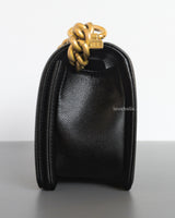 Chanel Boy Small | Black Caviar Brushed Gold Hardware-side