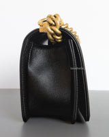 Chanel Boy Small | Black Caviar Brushed Gold Hardware-details