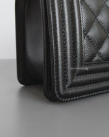 Chanel Boy Small | Black Caviar Brushed Gold Hardware-details