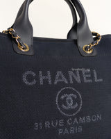 Chanel Deauville Shopping Tote Small | 25S Denim Navy Blue Fabric Light Gold Hardware-details