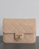 Chanel Flap Bag Mini | 22C Light Beige Caviar Light Gold Hardware-front1