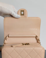 Chanel Flap Bag Mini | 22C Light Beige Caviar Light Gold Hardware-details