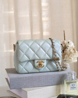 Chanel My Perfect Mini Flap 21K Light Green Caviar Brushed Gold Hardware-front