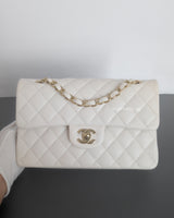 Chanel Classic Flap Small | 20S White Caviar Light Gold Hardware-front1