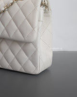 Chanel Classic Flap Small | 20S White Caviar Light Gold Hardware-details