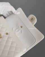 Chanel Classic Flap Small | 20S White Caviar Light Gold Hardware-details