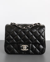Chanel Classic Flap Mini Square | Black Lambskin Silver Hardware-front1