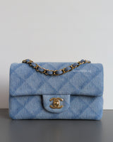 Chanel Classic Flap Mini Rectangle | 22B Light Blue Denim Light Gold Hardware-front1