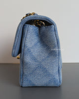 Chanel Classic Flap Mini Rectangle | 22B Light Blue Denim Light Gold Hardware-details