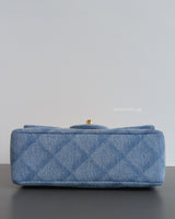 Chanel Classic Flap Mini Rectangle | 22B Light Blue Denim Light Gold Hardware-details