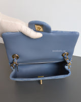 Chanel Classic Flap Mini Rectangle | 22B Light Blue Denim Light Gold Hardware-details