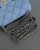 Chanel Classic Flap Mini Rectangle | 22B Light Blue Denim Light Gold Hardware-details