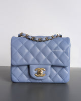 Chanel Classic Flap Mini Square | 21C Sky Blue Lambskin Light Gold Hardware-front1