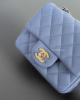 Chanel Classic Flap Mini Square | 21C Sky Blue Lambskin Light Gold Hardware-details