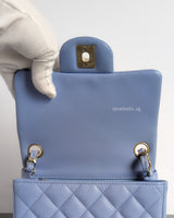 Chanel Classic Flap Mini Square | 21C Sky Blue Lambskin Light Gold Hardware-details