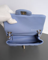 Chanel Classic Flap Mini Square | 21C Sky Blue Lambskin Light Gold Hardware-details