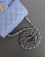 Chanel Classic Flap Mini Square | 21C Sky Blue Lambskin Light Gold Hardware-details