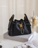  Chanel 25 Mini | Black Caviar Brushed Gold Hardware-front