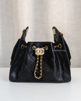  Chanel 25 Mini | Black Caviar Brushed Gold Hardware-front1