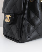 Chanel 25 Mini | Black Caviar Brushed Gold Hardware-details