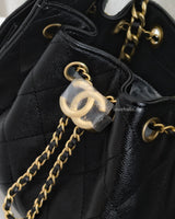  Chanel 25 Mini | Black Caviar Brushed Gold Hardware-details