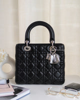 Dior Lady Dior Medium | Black Lambskin Silver Hardware-front