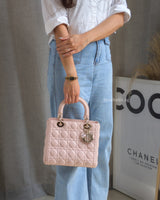 Dior My Lady Dior Medium | Powder Pink Lambskin Light Gold Hardware-model