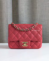 Chanel Classic Flap Mini Square | Dark Pink Caviar Light Gold Hardware-front1