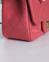 Chanel Classic Flap Mini Square | Dark Pink Caviar Light Gold Hardware-details