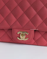 Chanel Classic Flap Mini Square | Dark Pink Caviar Light Gold Hardware-details