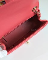 Chanel Classic Flap Mini Square | Dark Pink Caviar Light Gold Hardware-details