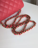Chanel Classic Flap Mini Square | Dark Pink Caviar Light Gold Hardware-details
