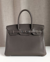 Hermes Birkin Retourne 30 | Etain Taurillon Clemence Palladium Hardware-front1