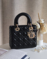 Dior My Lady Dior Small | Black Lambskin Light Gold Hardware-front