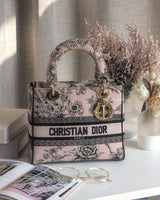 Dior Lady D-Lite Medium | Pink Floral Fabric Light Gold Hardware-front