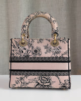 Dior Lady D-Lite Medium | Pink Floral Fabric Light Gold Hardware-back