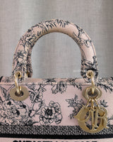 Dior Lady D-Lite Medium | Pink Floral Fabric Light Gold Hardware-details