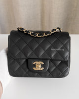 Chanel Classic Flap Mini Square | Black Caviar Light Gold Hardware-front1